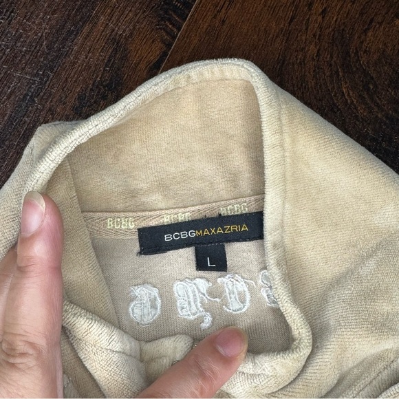 BCBG Max Azria Women's Vintage Y2K velour jacket beige 2 way zipper large GUC - Picture 11 of 16
